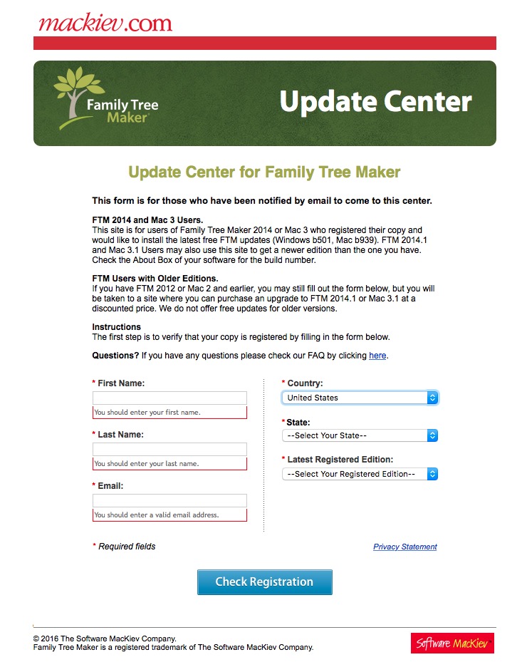 family tree maker upgrade center